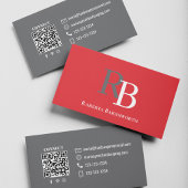 Carte De Visite Simple Monogram QR Code Red | Connect with Me