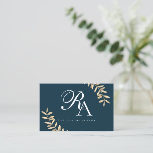 Carte De Visite Simple Monogramme bleu (Debout devant)