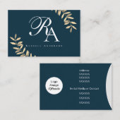 Carte De Visite Simple Monogramme bleu (Devant / Derrière)