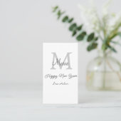 Carte De Visite simple monogramme bonne année gris nom  (Debout devant)