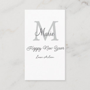 Carte De Visite simple monogramme bonne année gris nom