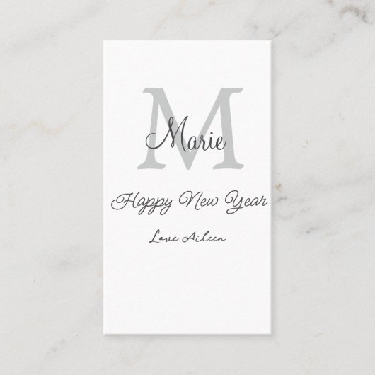 Carte De Visite simple monogramme bonne année gris nom  (Devant)