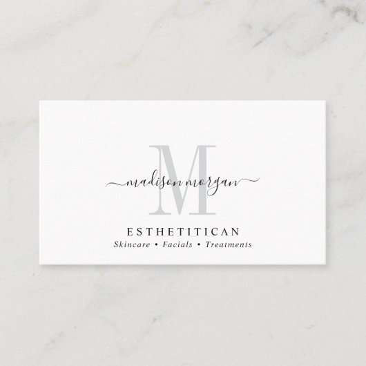 Carte De Visite Simple Monogramme de Script Esthéticienne Moderne (Devant)