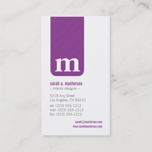Carte de visite simple Monogramme Designer (violet (Devant)