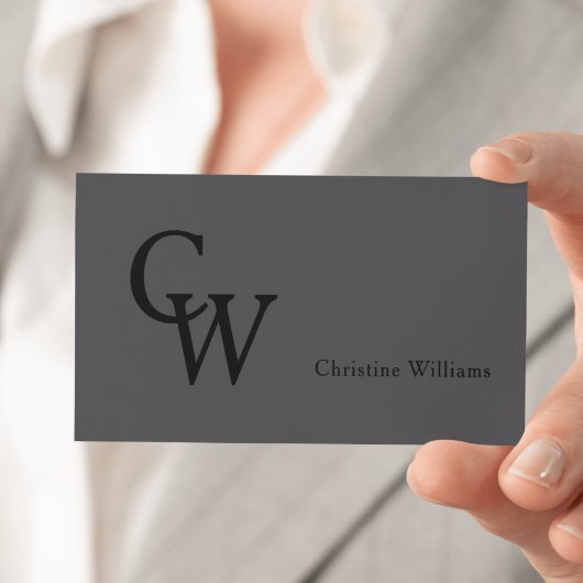 Carte De Visite Simple Monogramme Élégant Professionnel Gris Foncé