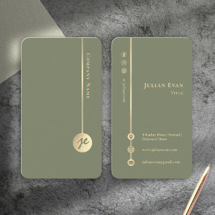 Carte De Visite Simple Monogramme Élégant Vert Sauge & Or Minimali