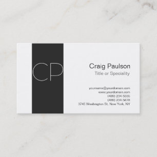 Carte de visite simple monogramme gris blanc