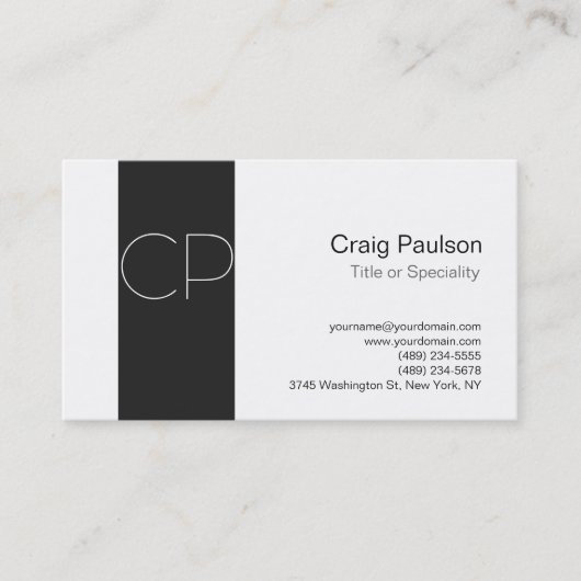 Carte de visite simple monogramme gris blanc (Devant)