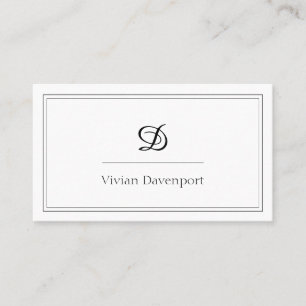 Carte De Visite Simple Monogramme initial noir et blanc Élégant