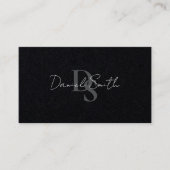 Carte De Visite Simple Monogramme Initial QRcode Papier Noir Premi (Devant)