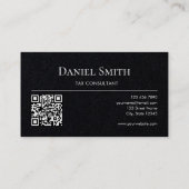Carte De Visite Simple Monogramme Initial QRcode Papier Noir Premi (Dos)