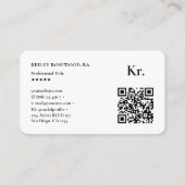 Carte De Visite Simple Monogramme Initiales Logo Blanc Moderne QR (Dos)