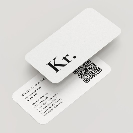 Carte De Visite Simple Monogramme Initiales Logo Blanc Moderne QR