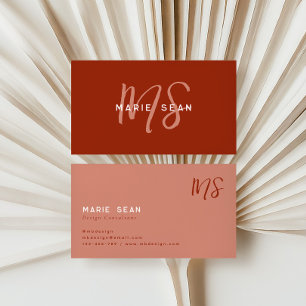 Carte De Visite Simple Monogramme Minimaliste Rouge Écarlate
