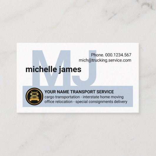 Carte De Visite Simple Monogramme Nom Camionnage (Devant)