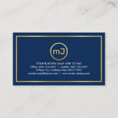Carte De Visite Simple Monogramme Sur Cadre Doré Couche Bleue (Dos)