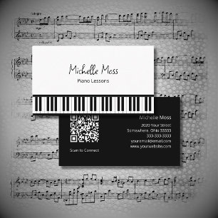 Carte De Visite Simple musicale Black White Piano professeur de mu