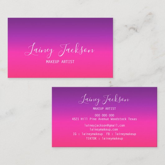 Carte De Visite Simple Neon Simple Purple et rose ombre abstrait (Devant / Derrière)