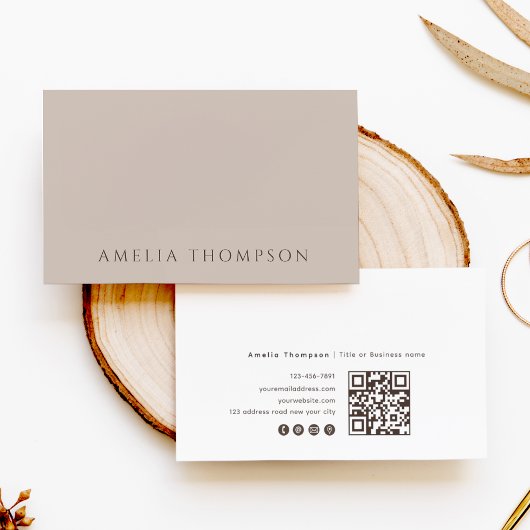 Carte De Visite Simple Neutral Beige Professional QR Code