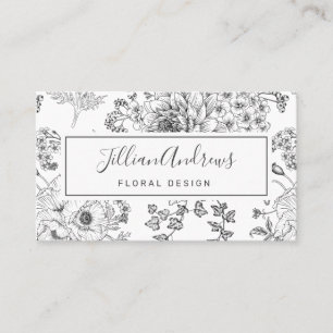 Carte De Visite Simple noir blanc Rose Floral Design Professionnel