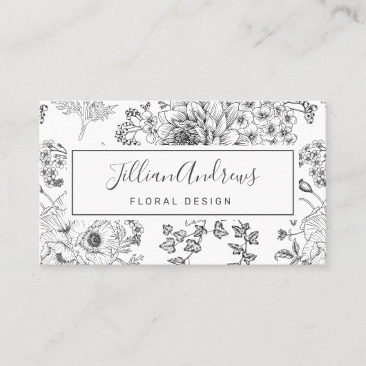Carte De Visite Simple noir blanc Rose Floral Design Professionnel (Devant)