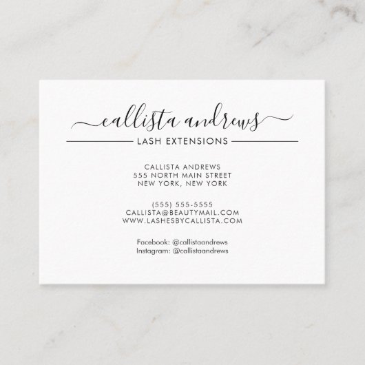Carte De Visite Simple Noir Blanc Simples Lashes Aftercare (Devant)