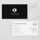 Carte De Visite Simple noir clair avec Monogramme et Logo (Devant / Derrière)