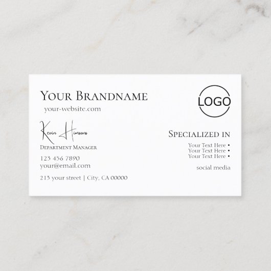 Carte De Visite Simple noir clair avec Monogramme et Logo (Dos)