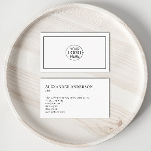 Carte De Visite Simple noir et blanc Ajouter votre logo Minimal