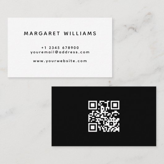 Carte de visite simple noir et blanc avec QR Code (Devant / Derrière)
