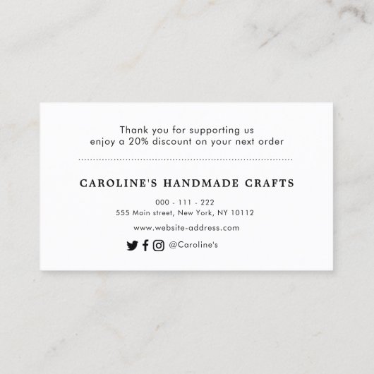 Carte De Visite simple noir merci script insert business (Dos)