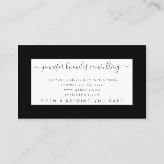 Carte De Visite Simple Noir Monogramme Consultant de script Open C (Dos)