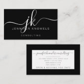 Carte De Visite Simple Noir Monogramme Consultant de script Open C (Devant / Derrière)