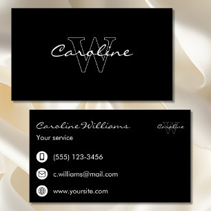 Carte De Visite Simple nom élégant monogramme noir blanc