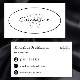 Carte De Visite Simple nom élégant monogramme noir blanc ovale