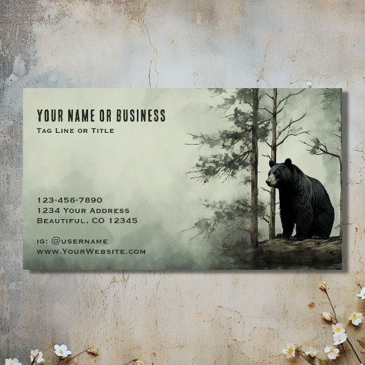 Carte De Visite Simple Ours Noir Forêt rustique de bois