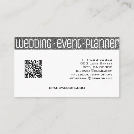 Carte De Visite Simple Parties scintillant argent forme coeur noir (Dos)