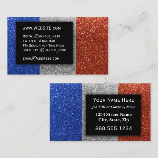 Carte De Visite Simple Parties scintillant Drapeau Français Profes (Devant / Derrière)