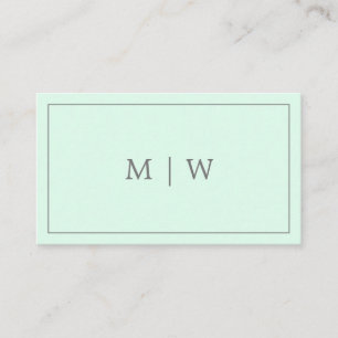 Carte De Visite Simple Pastel Mint Vert Deux Monogrammes Initiaux 