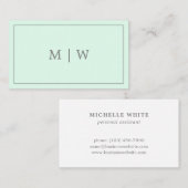 Carte De Visite Simple Pastel Mint Vert Deux Monogrammes Initiaux  (Devant / Derrière)