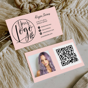 Carte De Visite Simple pastel rose cheveux maquillage photo logo q