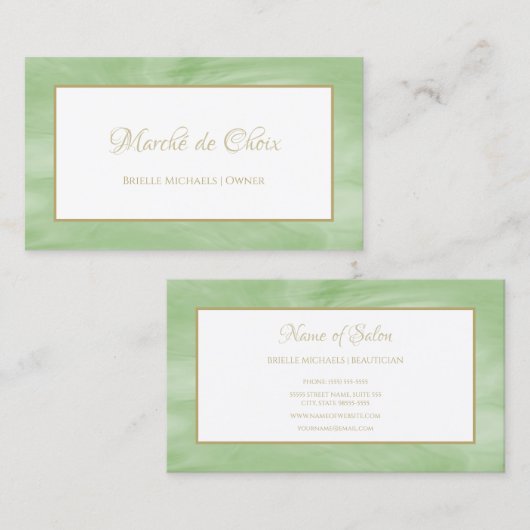 Carte De Visite Simple Peridot Marbre Vert Élégant Script or (Devant / Derrière)