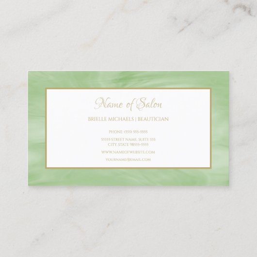 Carte De Visite Simple Peridot Marbre Vert Élégant Script or (Dos)