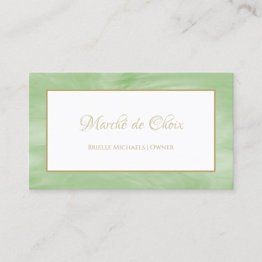 Carte De Visite Simple Peridot Marbre Vert Élégant Script or (Devant)