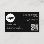 Carte De Visite Simple Photo Logo Text QR Code Black (Devant)
