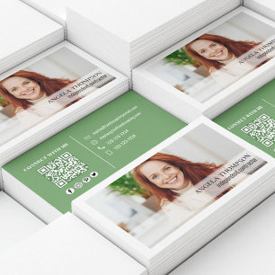 Carte De Visite Simple Photo Professional QR Code Vert