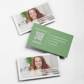Carte De Visite Simple Photo Professional QR Code Vert