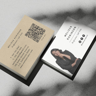 Carte De Visite Simple Photo Professionnel Faux Kraft et Code QR