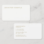 Carte De Visite Simple Plain Moderne Élégant Blanc Or élégant (Devant / Derrière)