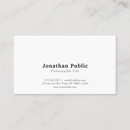 Carte De Visite Simple Plain Professionnel Moderne Élégant Blanc (Devant)